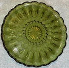 Vintage HTF Anchor Hocking FAIRFIELD Olive Green Snack Plates MCM Pressed Glass