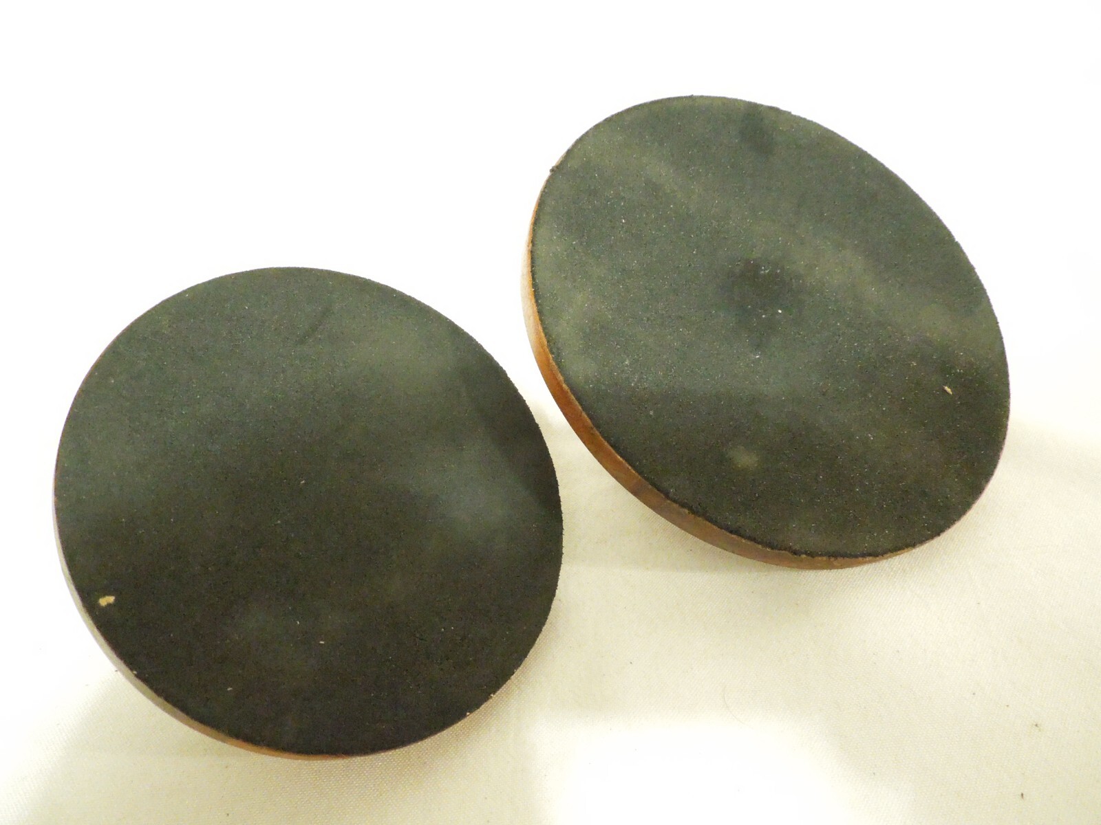 Vintage Taper Candle Holders Set of 2 Wood with Brass Inserts 5" & 4" Diameters