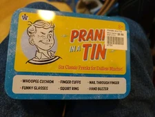 Pranks In A Tin Whoopee Cushion, Hand Buzzer, Squirt Ring, Finger Cuffs, Glasses