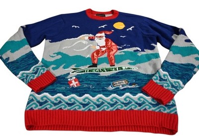 Blizzard Bay Surfing Santa Ugly Christmas Sweater Size M Beach Holiday