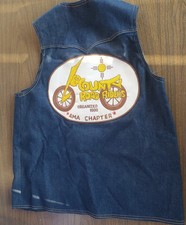 Vintage Denim Biker Trucker Vest w LEA COUNTY ROAD RIDERS Patch Sz L