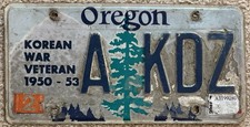 Very Hard Type To Get Korean War Veteran 1950-53 Oregon Tree License Plate.