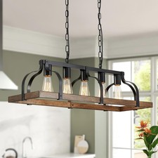 5-Light Metal Chandelier Imitation Wood Grain Linear Pendant Ceiling Lighting...
