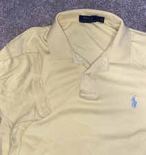 Polo Ralph Lauren Shirt Men's L Yellow Short Sleeve Blue Pony Soft Cotton Preppy