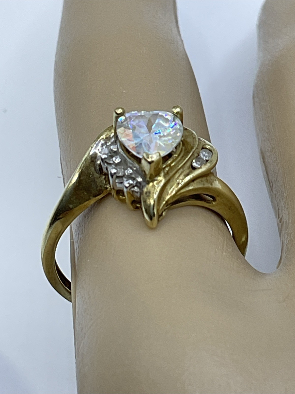 VINTAGE HANDMADE Solid 10K Yellow Ring Mystic CZ … - image 10