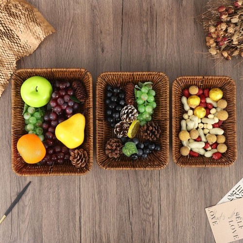 Rectangle Food Plate Handwoven Fruit Tray Food Storage Breakfast Cake Snack - Picture 8 of 11