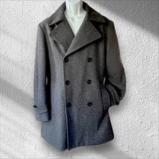 Jos. A. Bank Gray 81% Wool Blend Classic Peacoat Preppy Outerwear Size Large