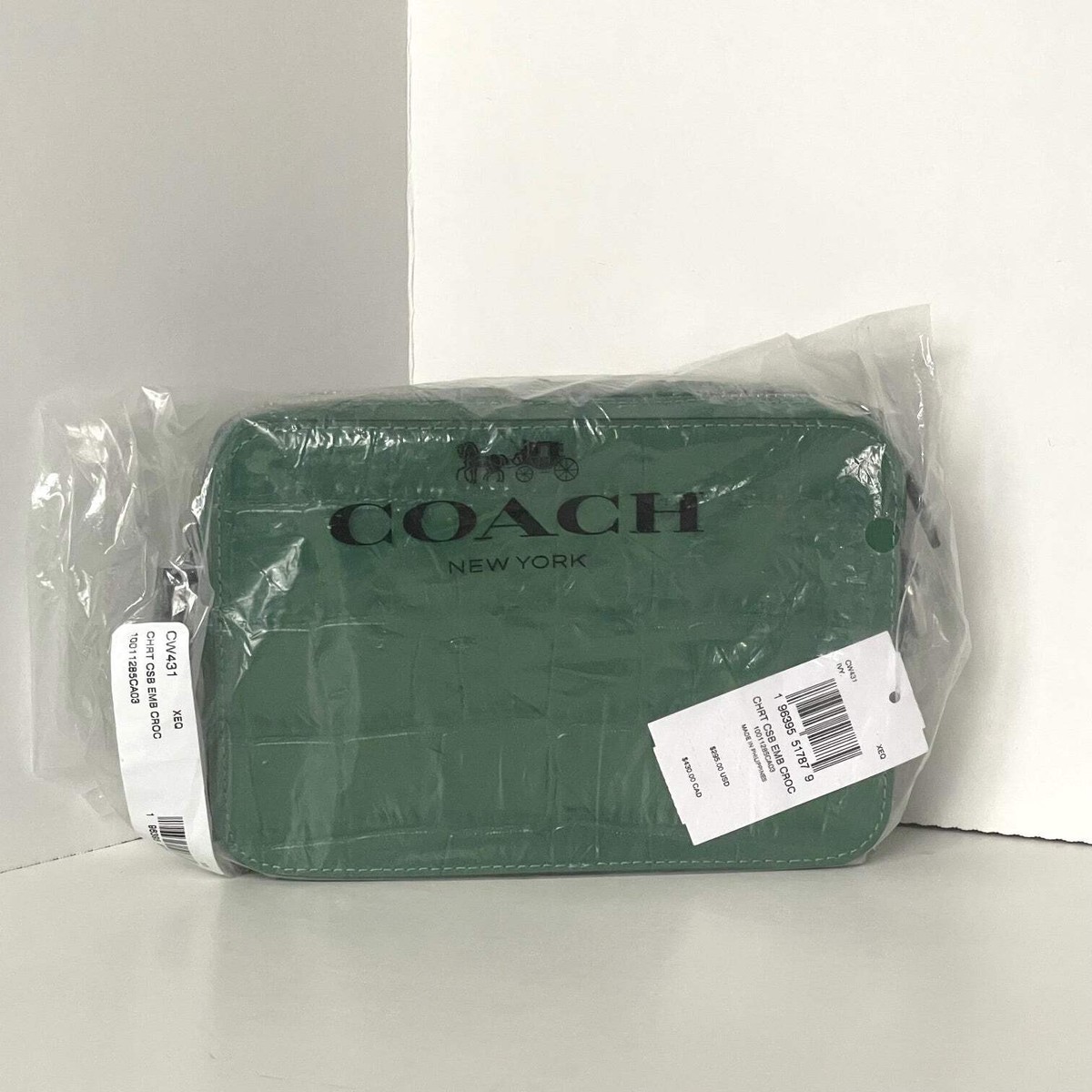 Coach Charter Crossbody 19 Ivy Green Croc Leather Double Zip Mens