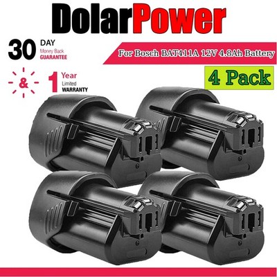 4X 4.8Ah For Bosch 12V Lithium-ion Battery BAT411 BAT412 BAT414 GSR GDR GSB GWI
