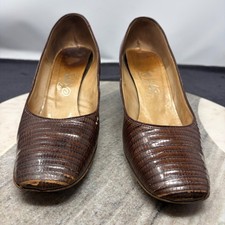 Thayer McNeil Vintage Brown Genuine Alligator Lizard Skin Square Toe Pumps 7.5B