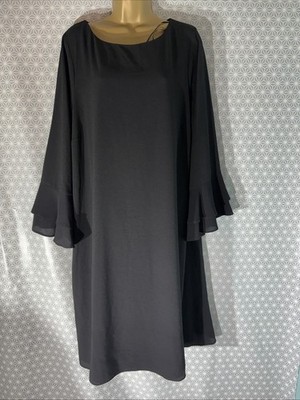 Schwarzes knielanges gefüttertes Damenkleid 3/4-Ärmel Übergröße UK 24 neu mit Etikett