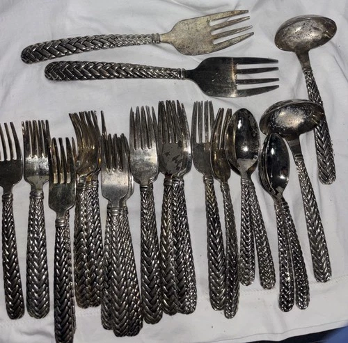 Vtg Weave Godinger Silver Plate 31 Pieces Some Tarnished