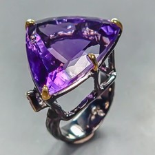 Handmade 38 ct Natural Amethyst Ring 925 Sterling Silver Size 6.5 /R448916