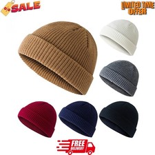 Mini Short Fisherman Beanie Hat Ribbed Docker Winter Warm Knitted Skull Cap cuff