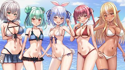Anime girls bikini small  big elves dark elf belly Playmat Gaming Mat Desk