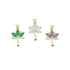 CZ Green Clear Purple Flower Maple Leaf Charm Pendant,Sku#LK1229