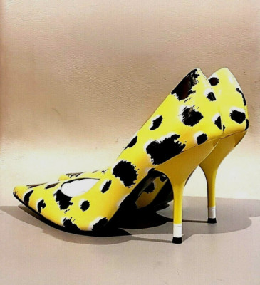 Calvin Klein Aliyah Leopardenmuster Leder Heels Schuhe 39 UK 6 Gelb UVP 130