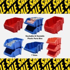 CLEARANCE Parts Storage Workshop Bins Boxes Stack & Nest - 7 Sizes  Red or Blue