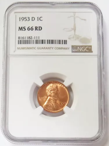 1953 D LINCOLN WHEAT CENT 1C NGC MINT STATE 66 RD