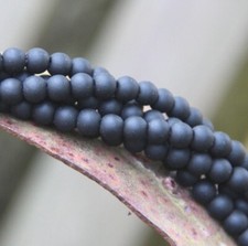 Round Beads, 6mm, Jet Black w/Frosted, Seaglass Finish, 33 Pcs