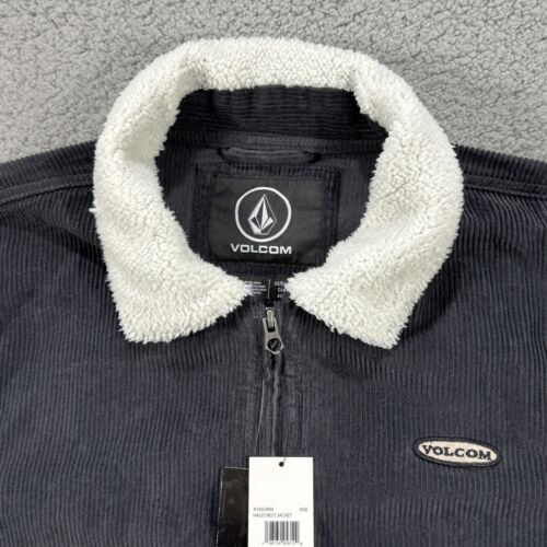 Volcom Halecrest Corduroy Trucker Jacket Men Medium Black Faux Shearling Collar - Picture 2 of 15