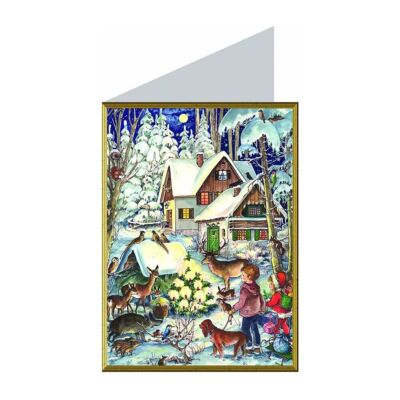 Schneeszene Tiere Holz Hirsch Richard Sellmer Weihnachtskarte 105 x 155 mm mit Umgebung