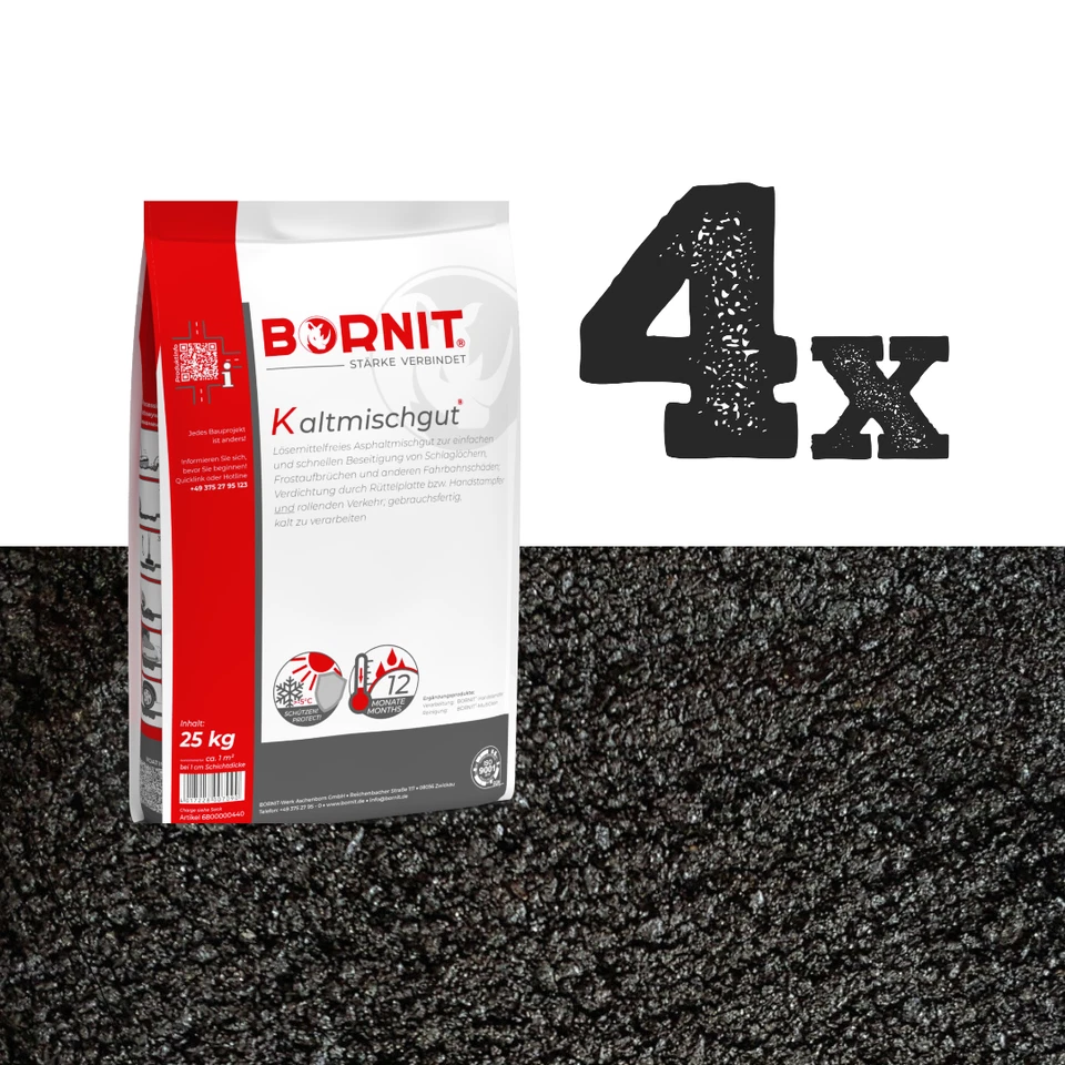 BAUMIT Kaltasphalt Kaltmischgut Reparaturasphalt Bitumen Asphalt 4 x 25 kg DE