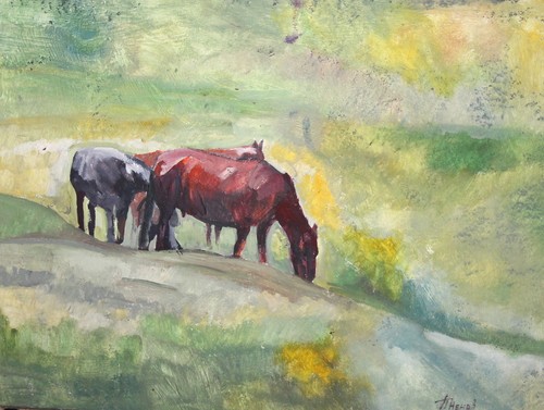 Vintage Impressionist oil painting horses signed - Picture 12 of 12