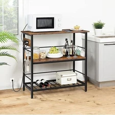 HOOBRO Kitchen Island Kitchen Island Table w/ Power Outlet 3 Tier Coffee Station