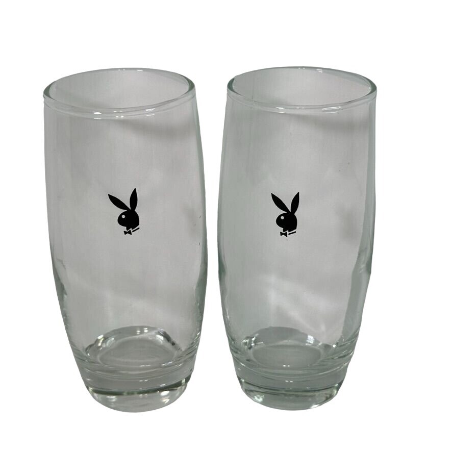 Vintage PLAYBOY Drinking Glass Set of 2 Tumblers Clear 8 oz w