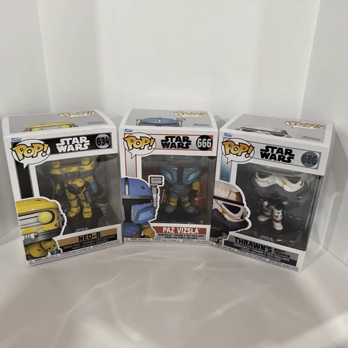 Star Wars Funko Pop Lot Of 3•Ned-B #634•Paz Vizsla #666•Thrawn’s Trooper #686