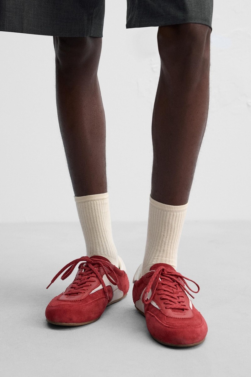 Zara Red White LEATHER TRAINERS X HARRY LAMBERT UK Sz 9 Euro Sz 43