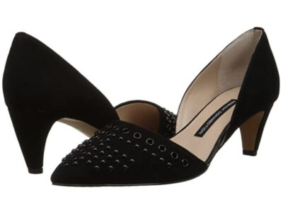 French Connection Women Kodee Black Suede Grommet d'Orsay Mid Heel Pump Size 7.5