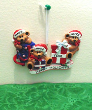 Personalized Teddy Bears Family of 3 around presents Christmas Tree Ornaments