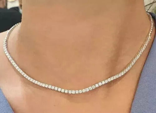 14k White Gold Plated 3MM Round Cut Simulated Diamond Lovely Tennis Necklace 18" - Picture 4 of 4