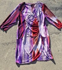 SALE @ Nearly New DANA BUCHMAN Faux Wrap Tie Dye Snake Skin Dress Womens Sz XL