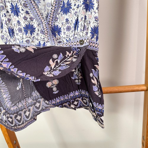 Tigerlily Sleeveless Top Womens 6 Blue Floral Print V-Neck Wrap Rayon - Picture 5 of 9
