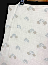 Pottery Barn Kids Swaddle Large Organic Cotton Blanket Wrap White Rainbow Girls