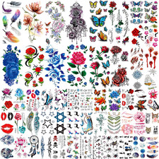 56 Sheets Variety Colorful Rose Flowers Temporary Tattoos for Women, Realistic F