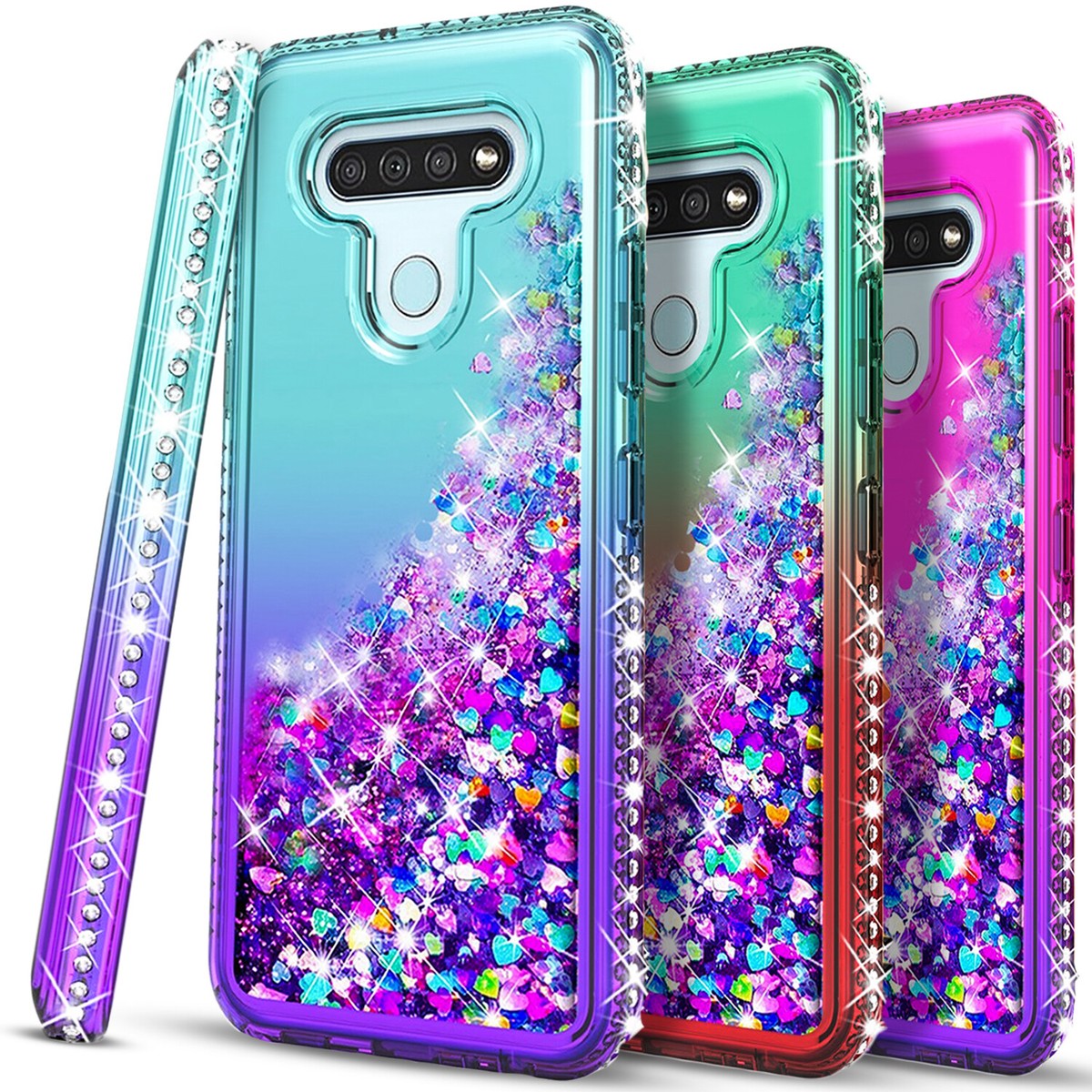 For LG K51 Phone Case Cover Shockproof Liquid Glitter Glass Screen  Protector