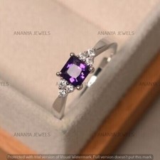2 Ct Princess Cut Lab-Created Amethyst Engagement Ring Real 925 Sterling Silver
