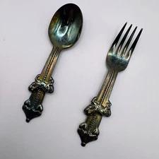 Lenox Baby Jewel Collection Silverplate Carousel Infant Feeding Spoon Fork Set