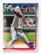 SIGNED BASEBALL CARD AUTO TOPPS 2019 PHILADELPHIA PHILLIES COLE IRVIN #US108 RC
