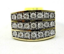 Natural Round Diamond Cluster Square Wide Men's Ring 14k Yellow Gold 1.16Ct