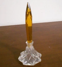 Beautiful Chechoslovakian Cut Glass Perfume Bottle with Dauber Intact 6.5"  VHTF
