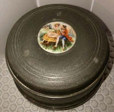 Quaint  ‘Lady & Gent’ Aluminum  Powder /Music Box Circa 1930