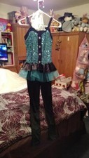 WEISSMAN TURQUOISE/BLACK TAP-JAZZ-HIP HOP COSTUME LC CHILD EUC