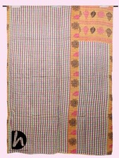 Indian Kantha Quilt Cotton Bedcover Vintage Throw Twin Size Blanket Indoor Ralli