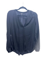Women's Simply Vera  Large dress top business casual black satin long sleeve