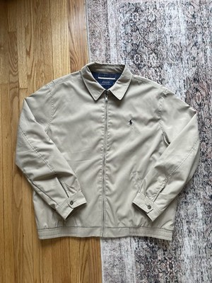 Polo Ralph Lauren Jacket Mens XL Beige Harrington Swing Zip Lined Logo Golf